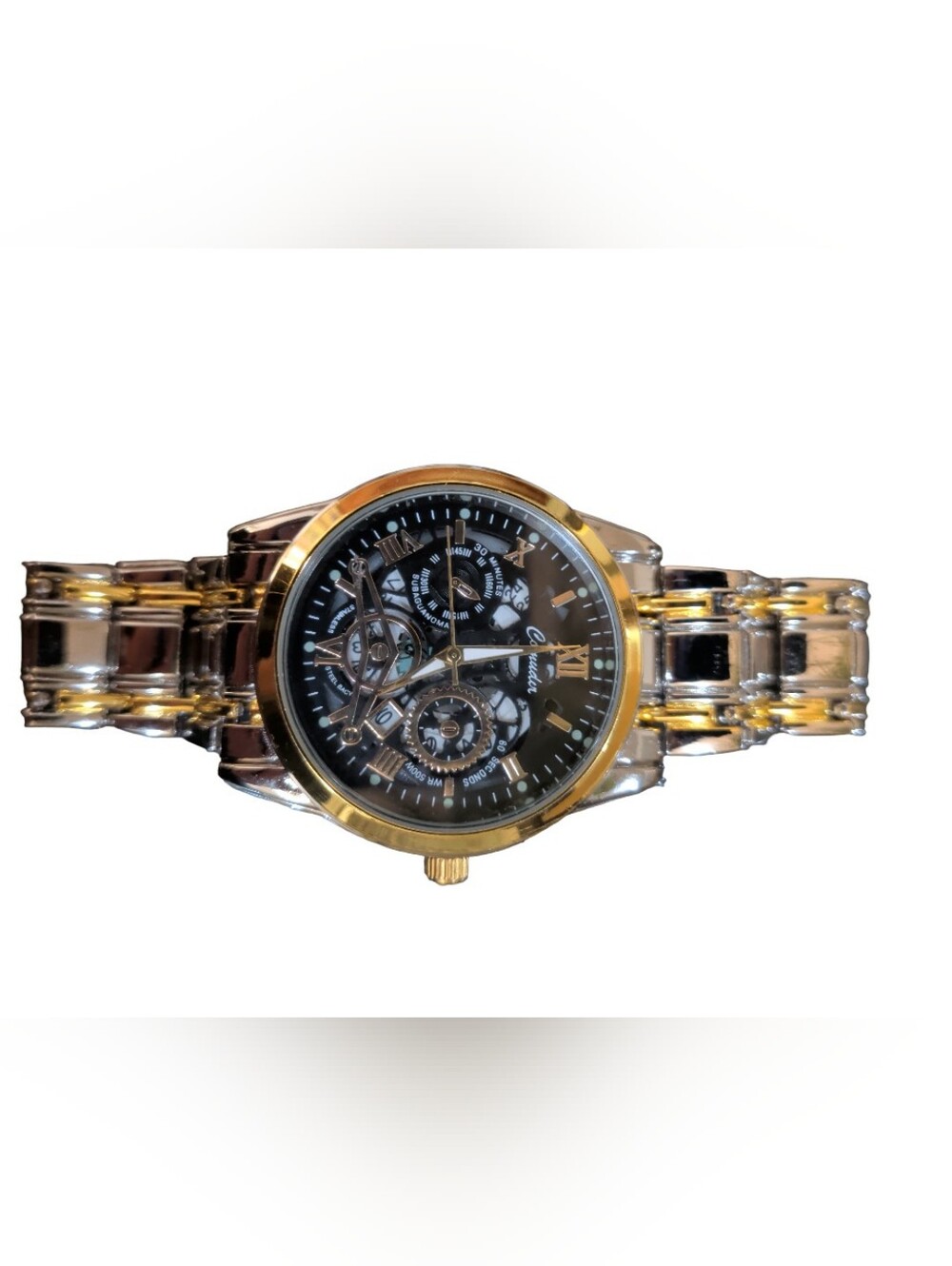 Comuder Two-Tone Men’s Skeleton Dial Watch - Silver & Gold Tone - Needs Battery